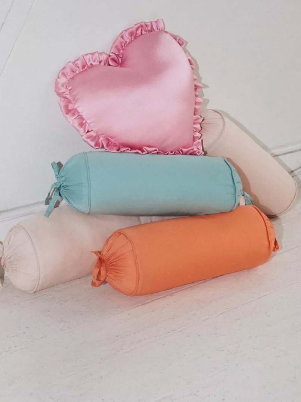 Silky Sateen Round Bolster Pillow - Orange Coral Throw Pillow